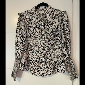 Topshop animal print ruffled long sleeve button up sz 4